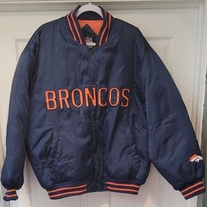 Vintage Denver Broncos Game Day NFL Varsity Bomber Jacket Large Quilted Satin